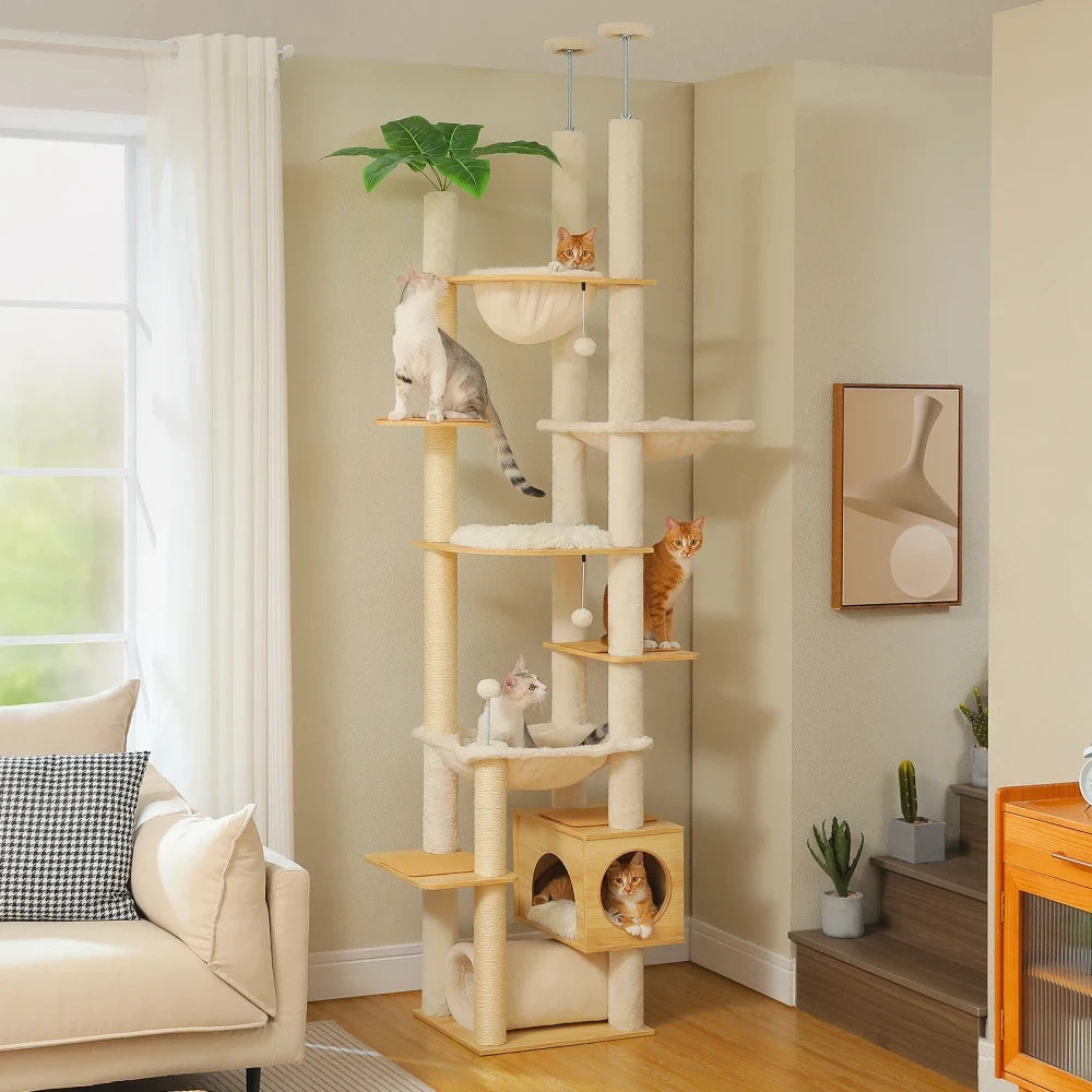 Floor to Ceiling Wooden Cat Tower