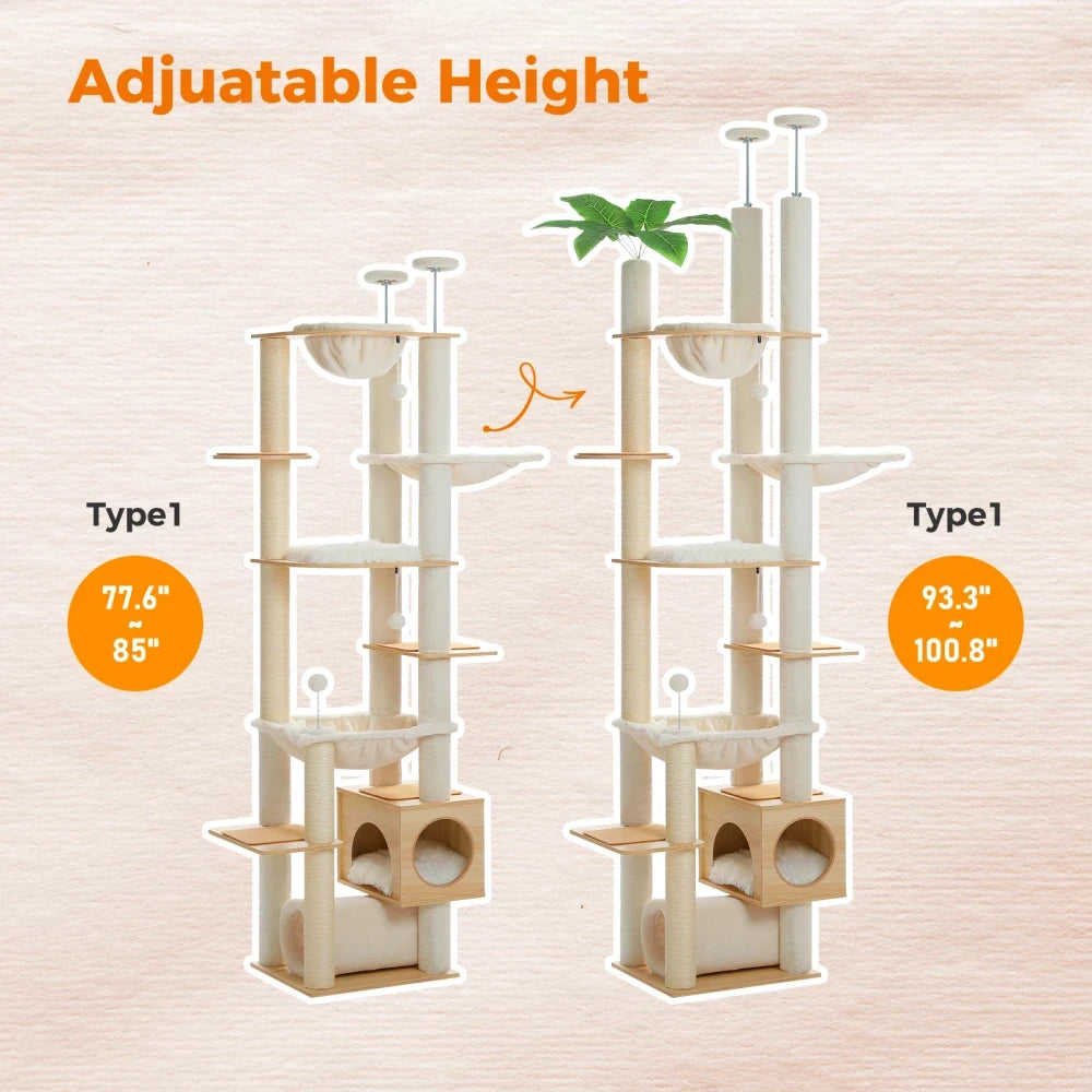 Floor to Ceiling Wooden Cat Tower