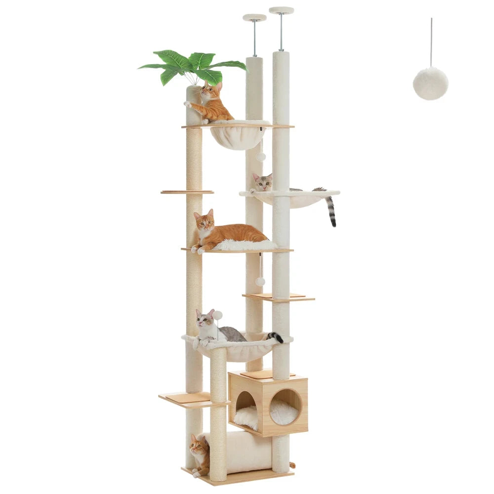 Floor to Ceiling Wooden Cat Tower